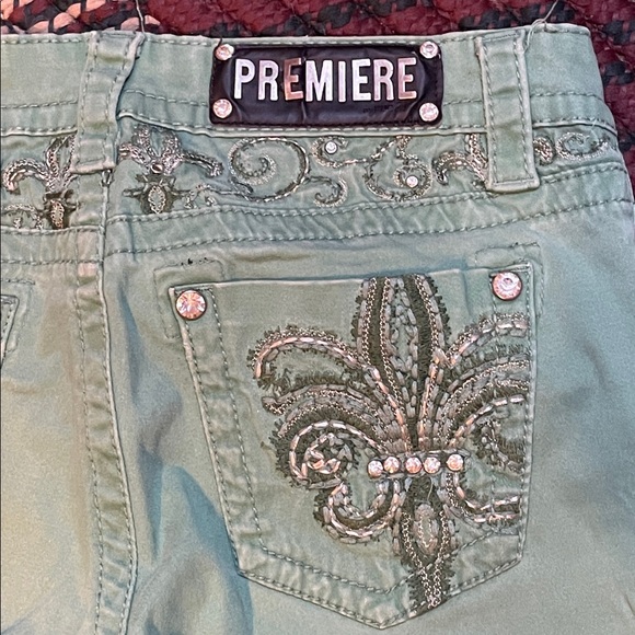 Premiere By Rue21 Green Low Rise Y2K Bling Skinny Jean Size 7/8 - Picture 4 of 8